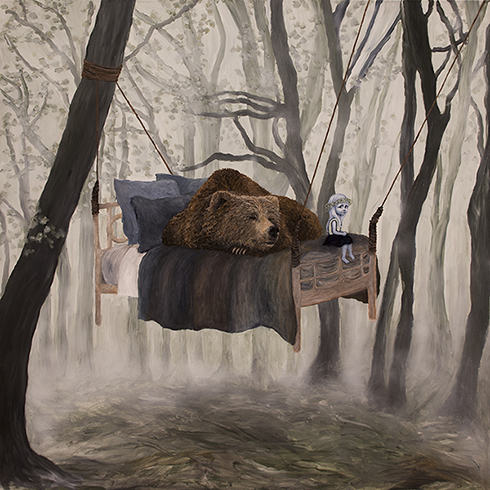 "Bjørnen sover" Akryl på lærred 150 x 150 cm